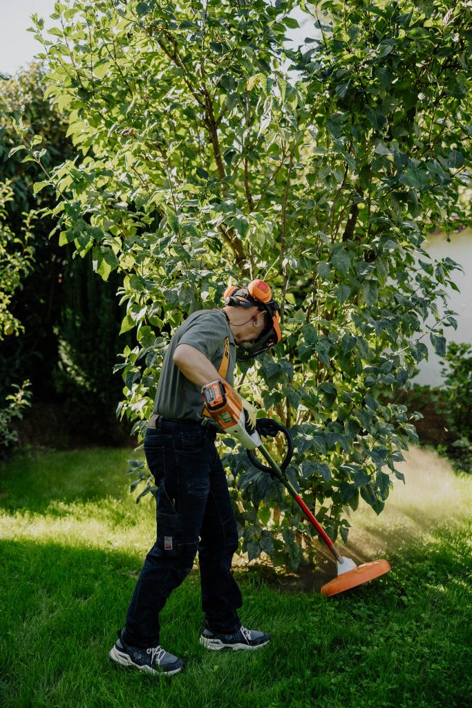 Klaus Steiger aus Ludwigshafen trimmt die den Busch im Garten